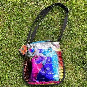 Laurel Burch Rainbow Mares Foiled Canvas XBody Tote